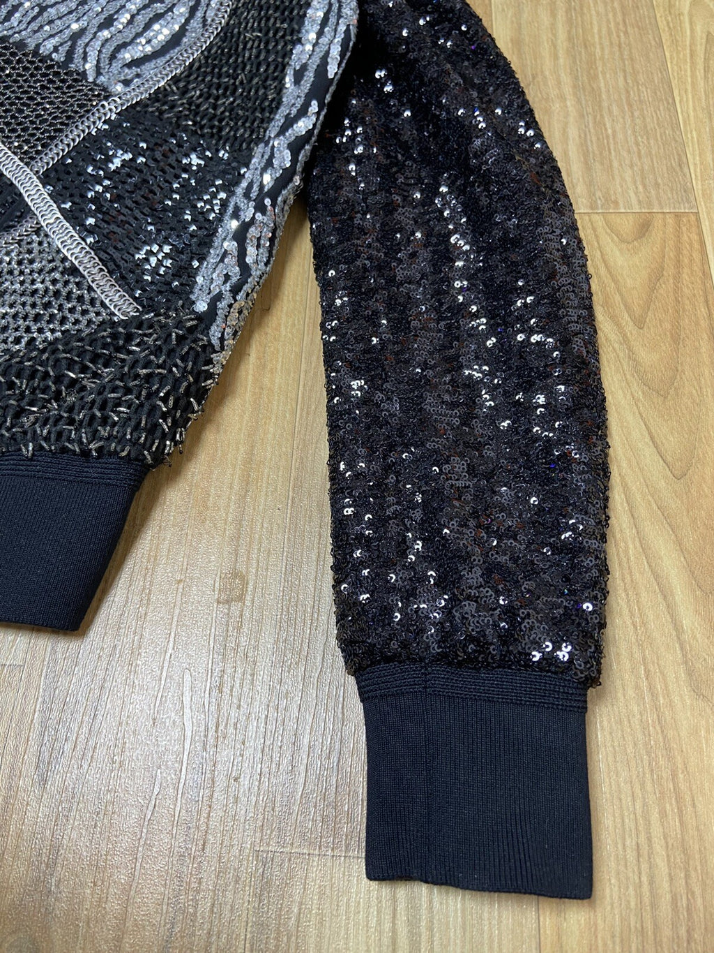 1/? 46 48 Saint Laurent Hedi Era Patchwork sequin Embellished bomber jacket