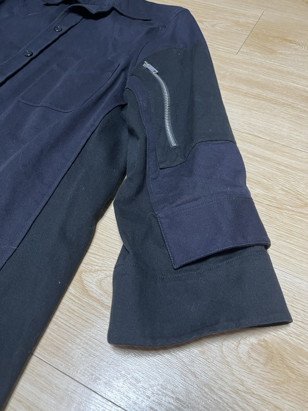 38 Celine Oversized military arm zipper denim shirt jacket