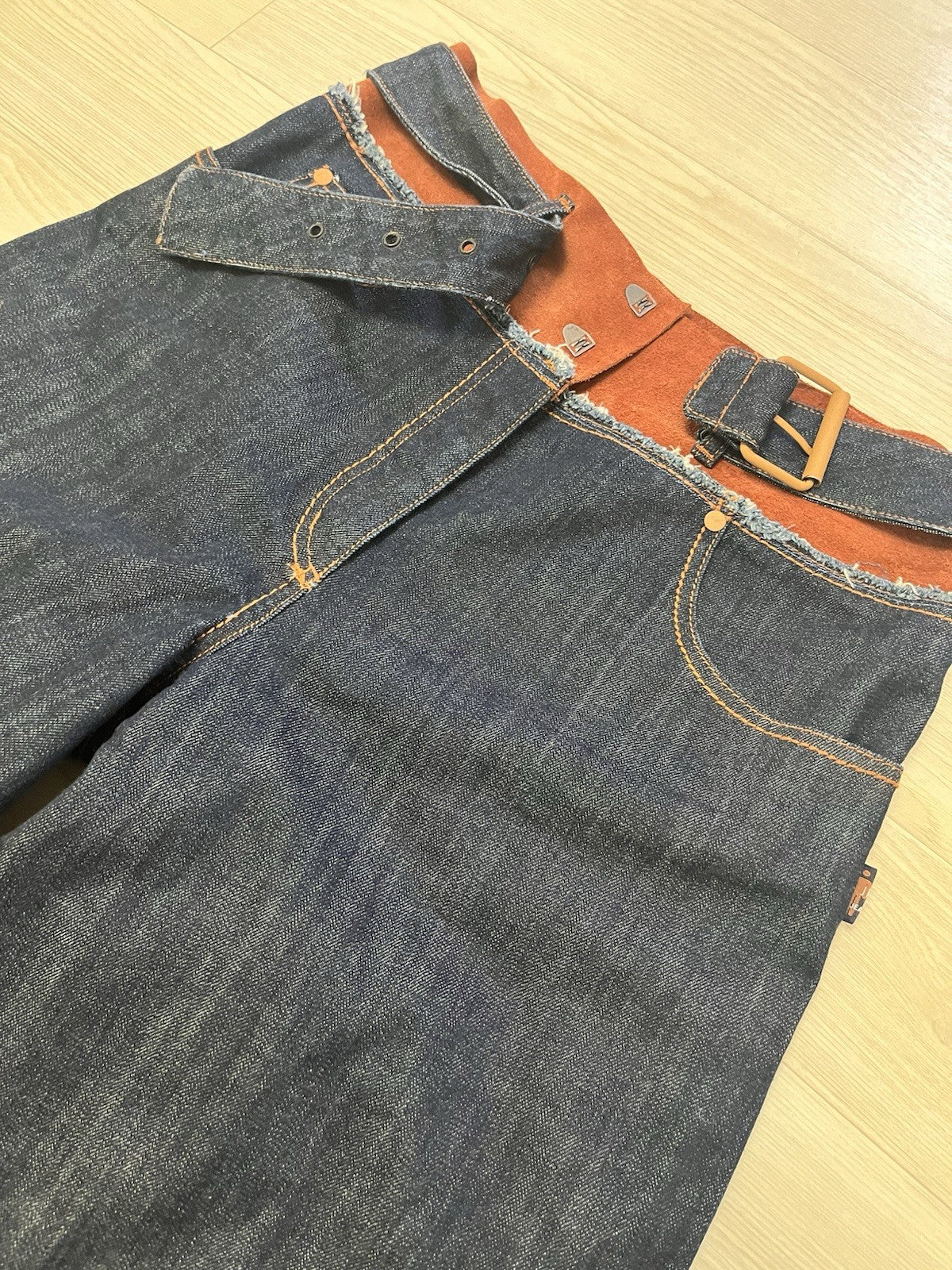 27 Jean Paul Gaultier belted leather Super wide denim pants