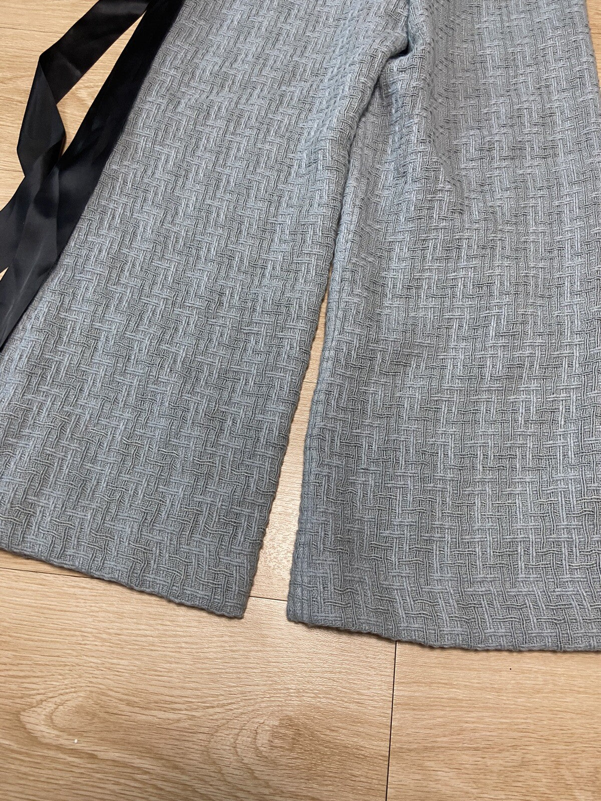 38 Chanel Waist bend ribbon wool tweed wide pants