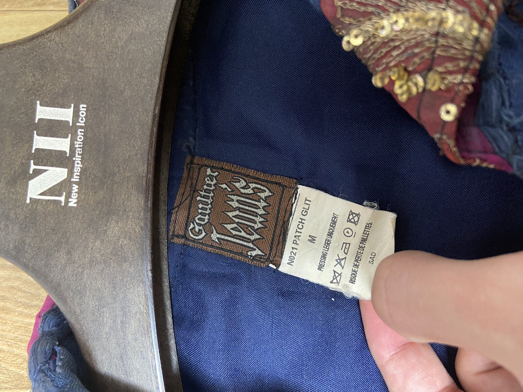 M Jean paul gaultier ss99 Sequin patchwork silk denim jacket