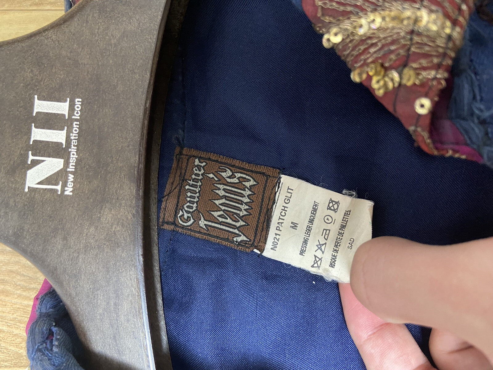 M Jean paul gaultier ss99 Sequin patchwork silk denim jacket