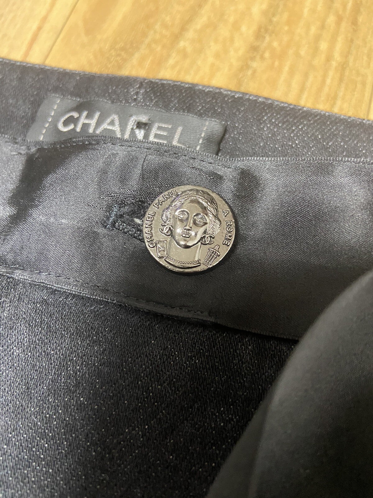 36 Chanel waist tie ribbons denim pants jeans