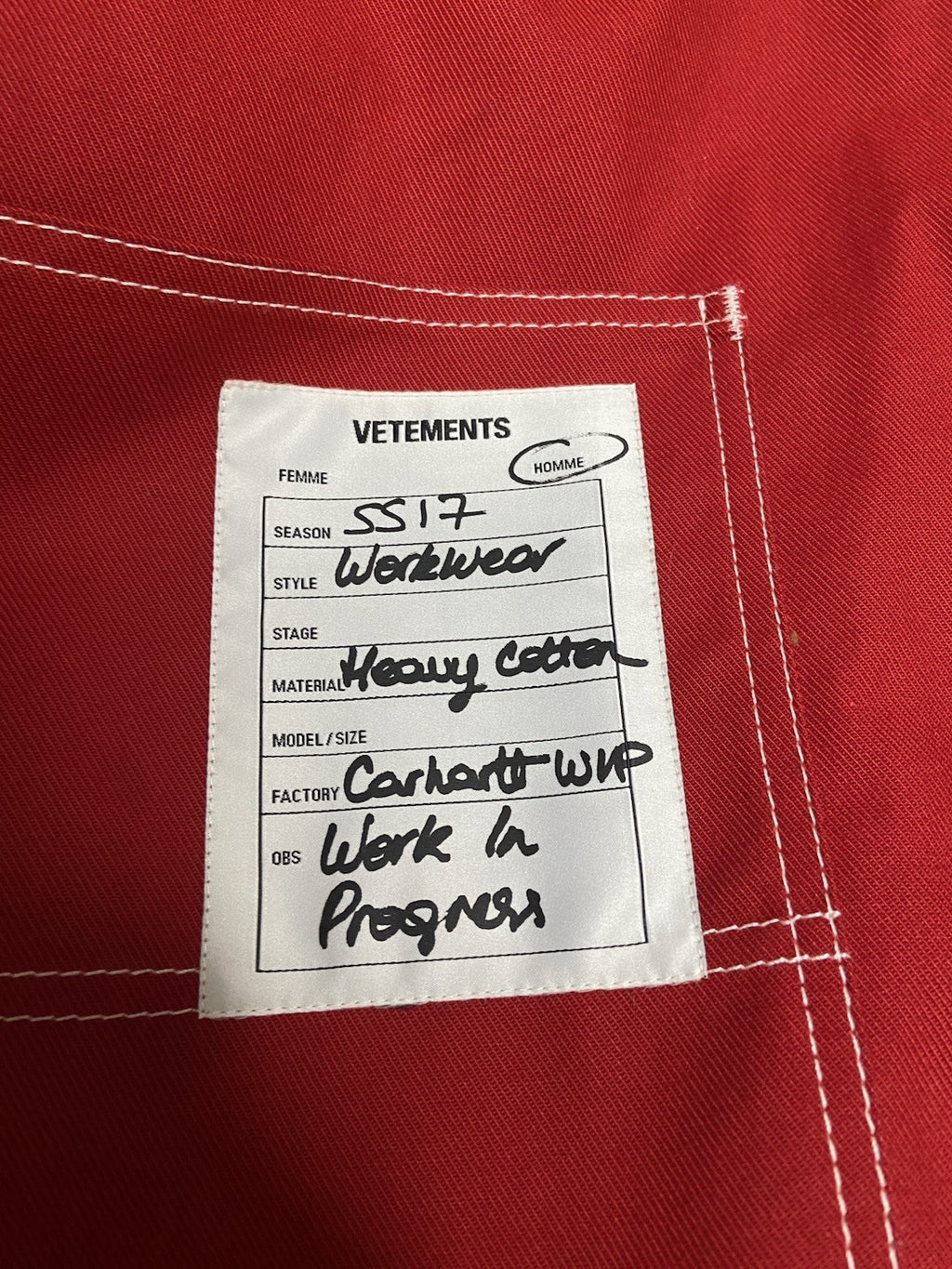 XS Vetements Carhartt oversized work jacket red