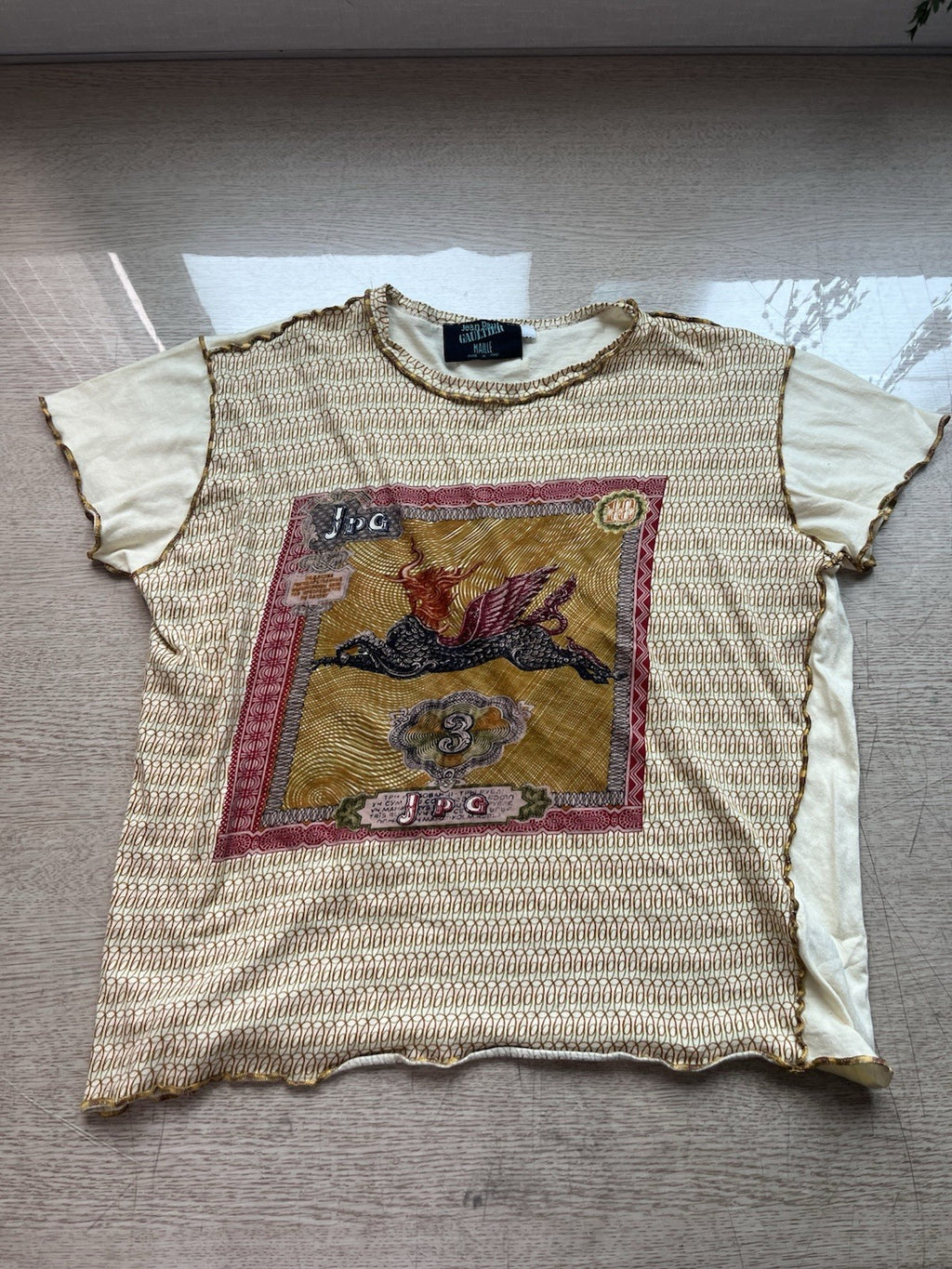 M Jean Paul Gaultier maille 90s 80s Vintage kirin printing T shirt Short Sleeve