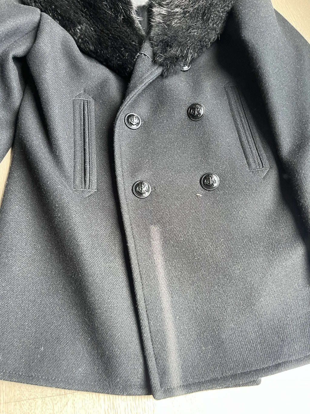 46 Saint Laurent Nutria real fur collar wool peacoat jacket
