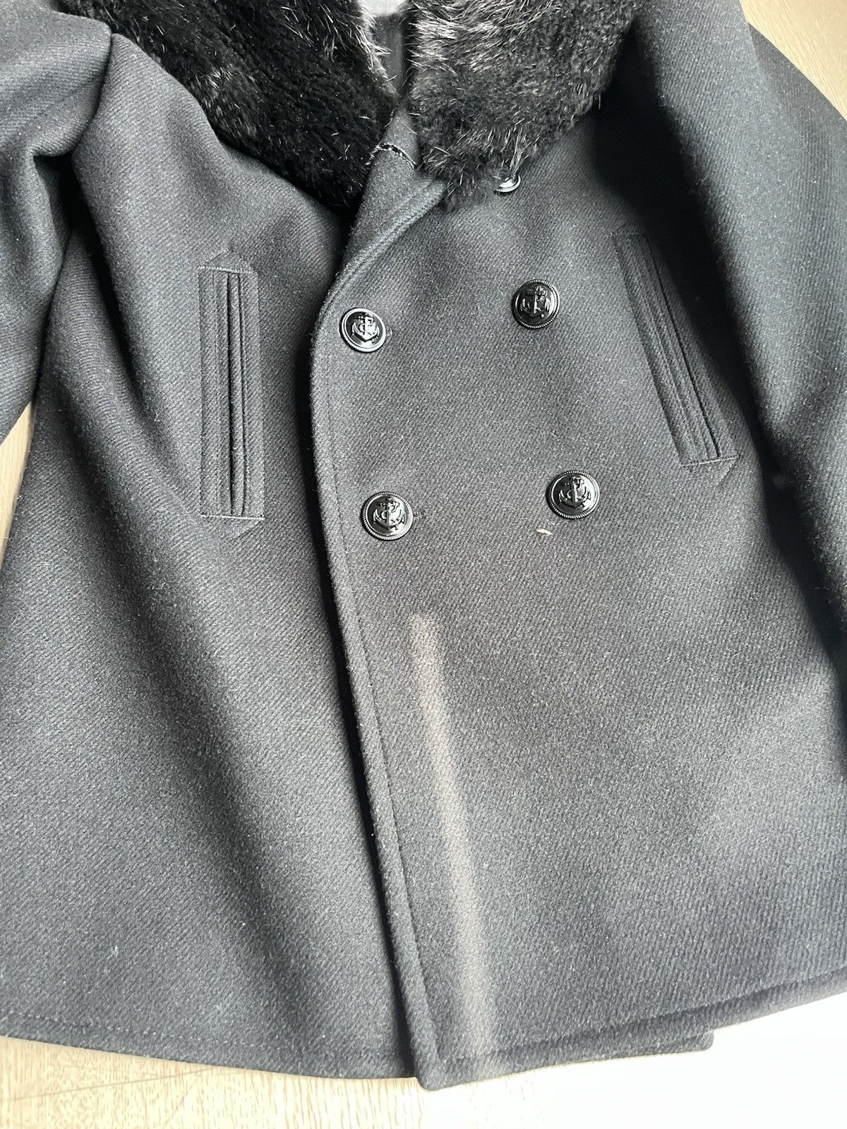 46 Saint Laurent Nutria real fur collar wool peacoat jacket