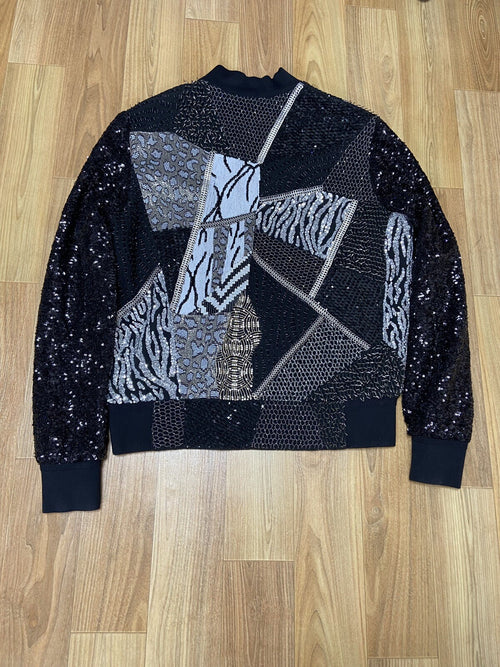 1/? 46 48 Saint Laurent Hedi Era Patchwork sequin Embellished bomber jacket