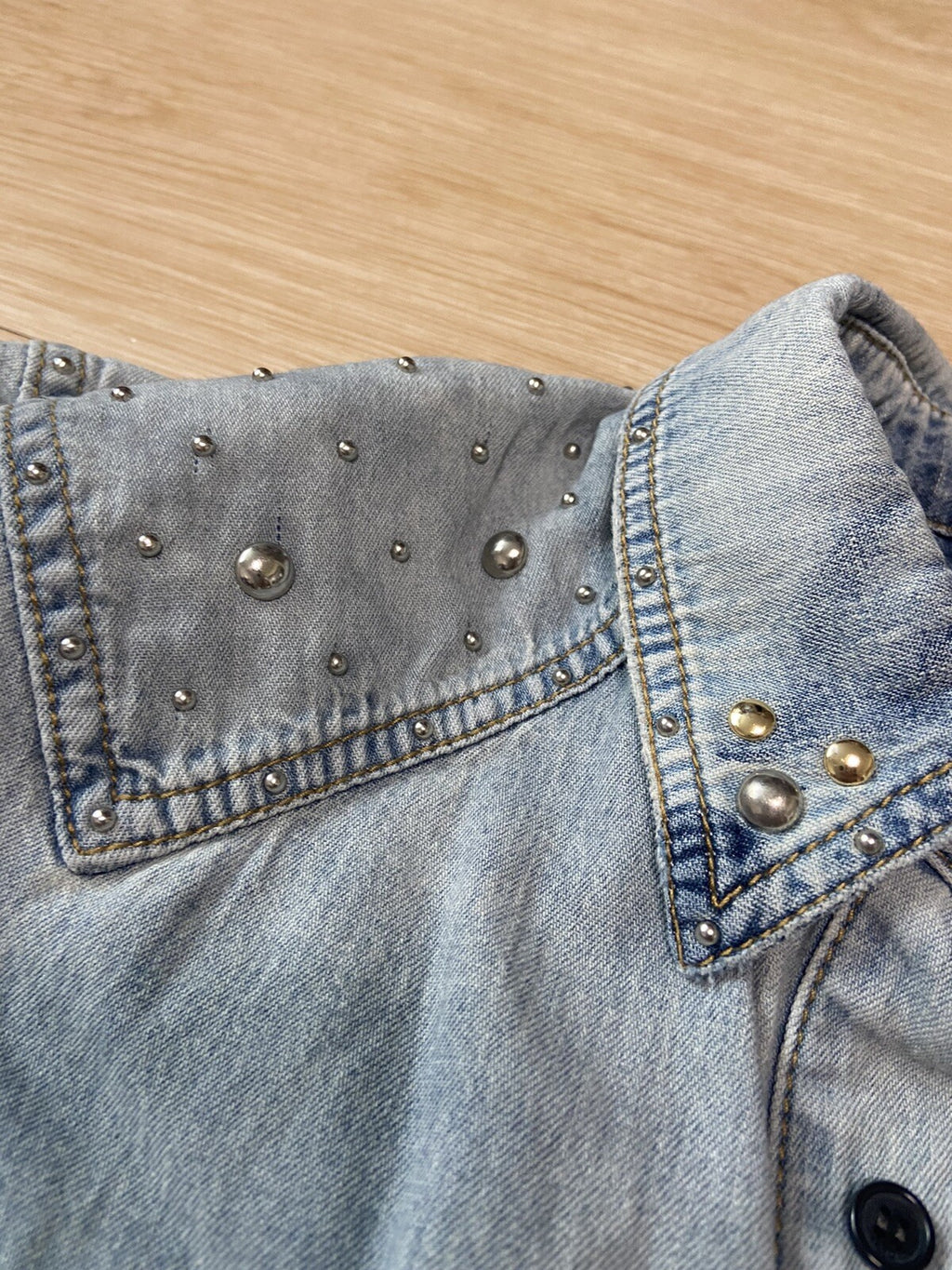 XXL Saint Laurent SS22 Sleeveless studded denim shirt jacket