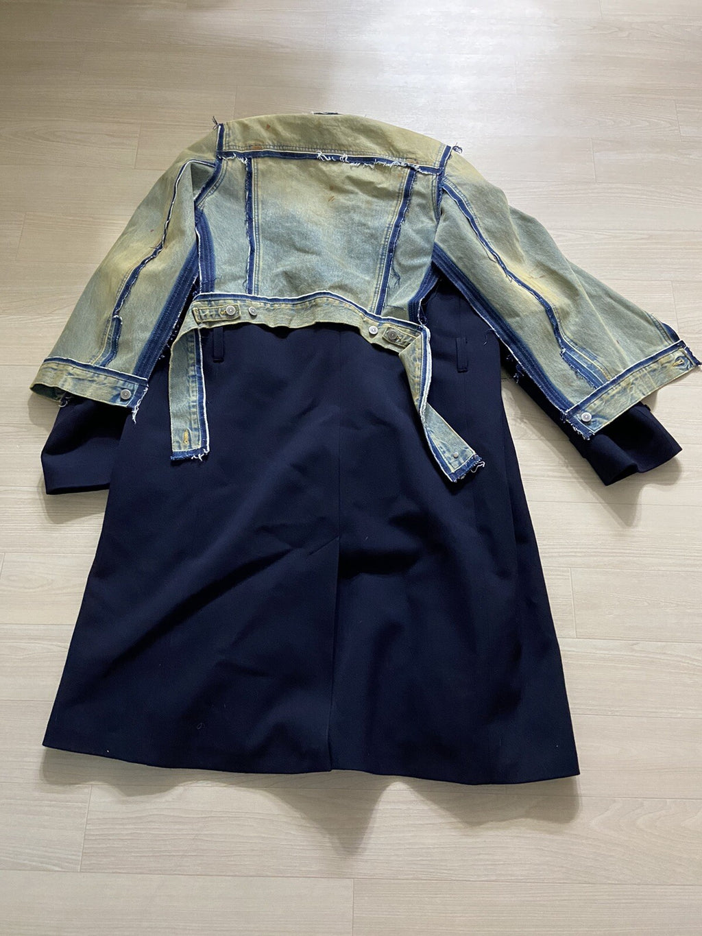 50 Maison Margiela SS22 Denim panel layered coat jacket