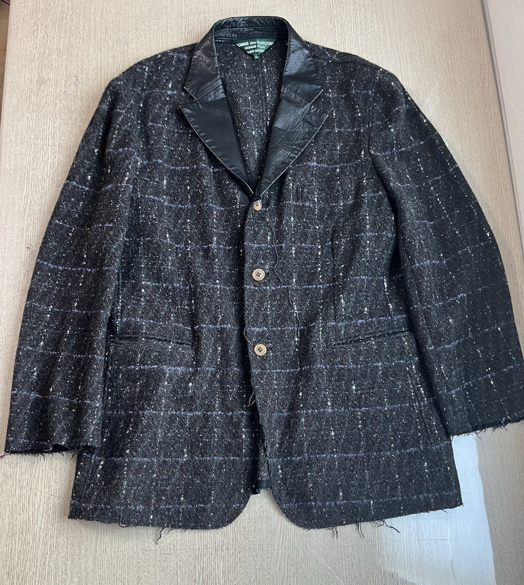 L Comme Des Garcons homme plus tweed leather collar blazer jacket
