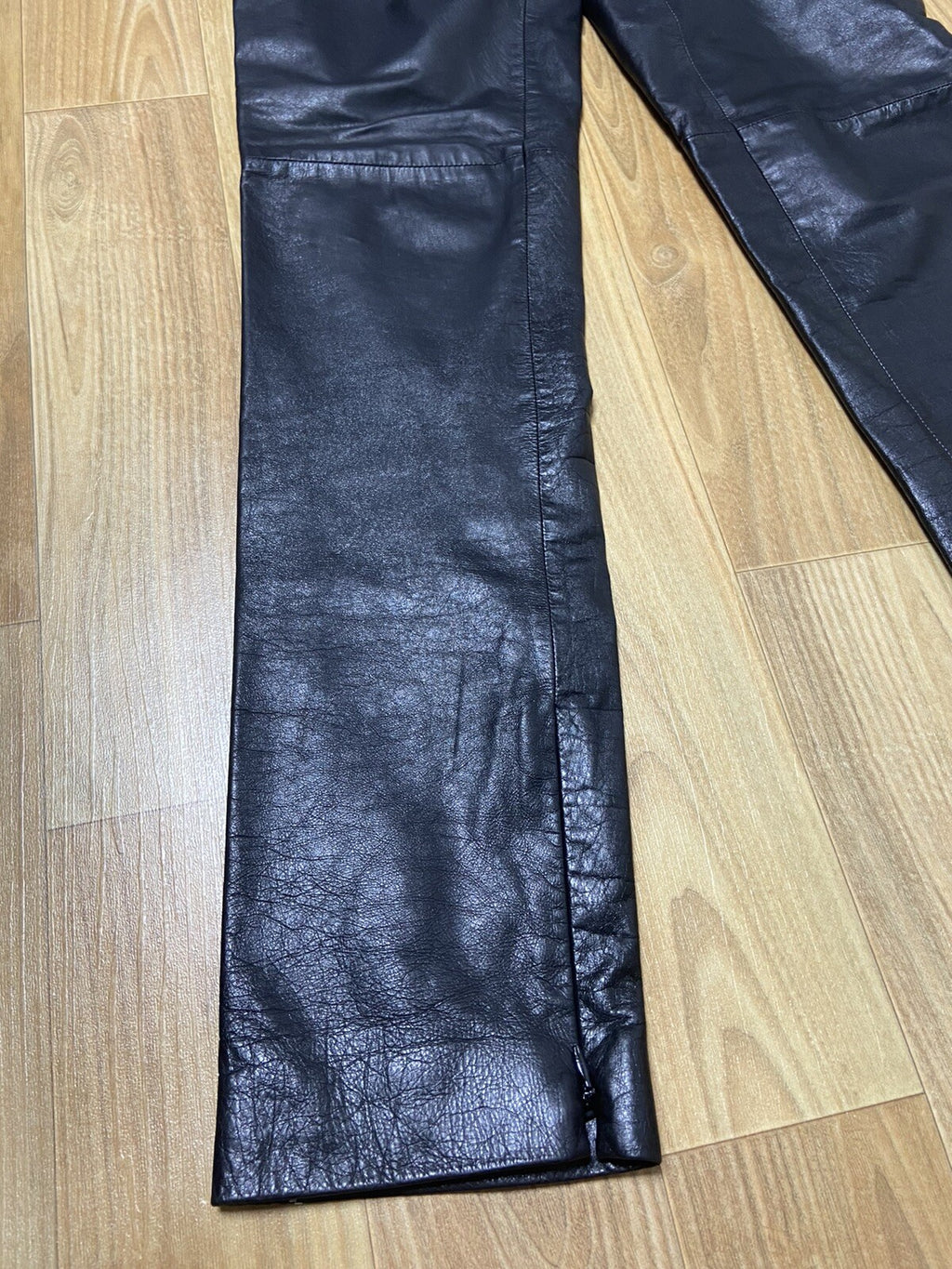34 Chanel Calfskin leather side zipper biker pants jeans
