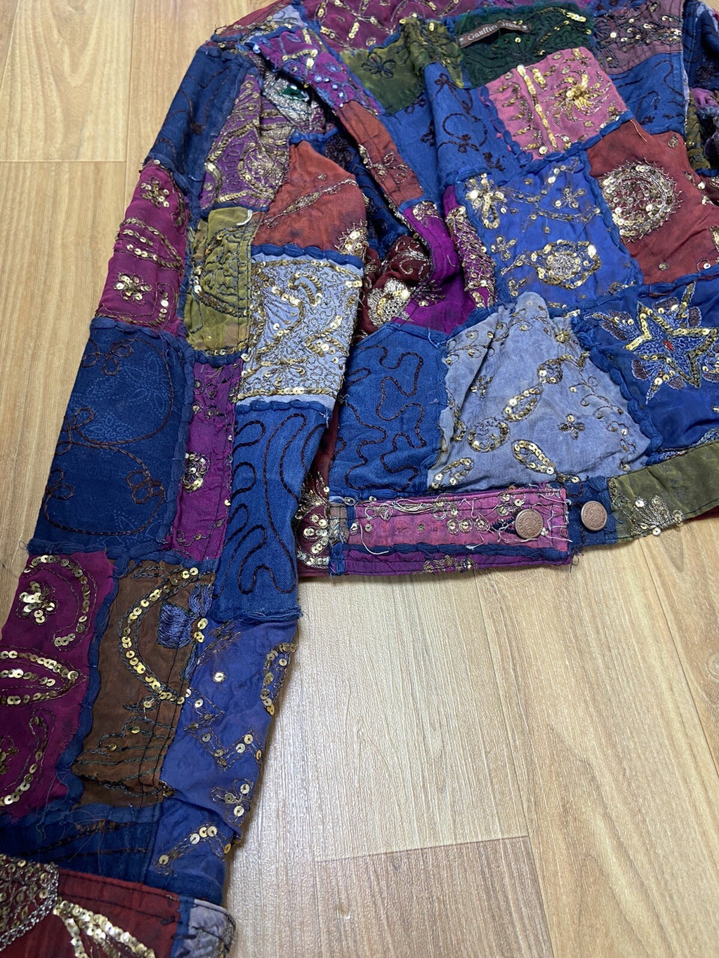 M Jean paul gaultier ss99 Sequin patchwork silk denim jacket