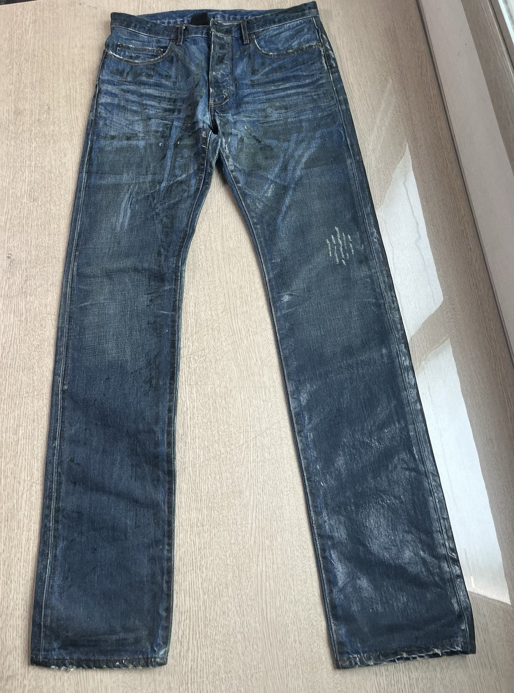 31 dior homme mud wax coated clawmarks Straight Fit denim pants jeans