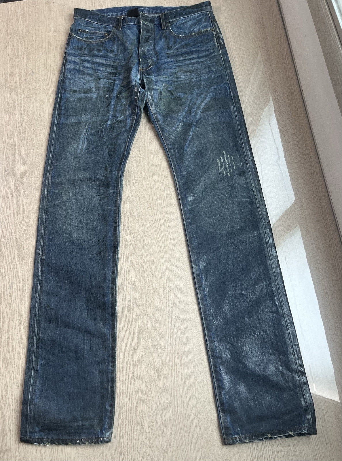 31 dior homme mud wax coated clawmarks Straight Fit denim pants jeans