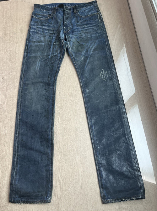 31 dior homme mud wax coated clawmarks Straight Fit denim pants jeans