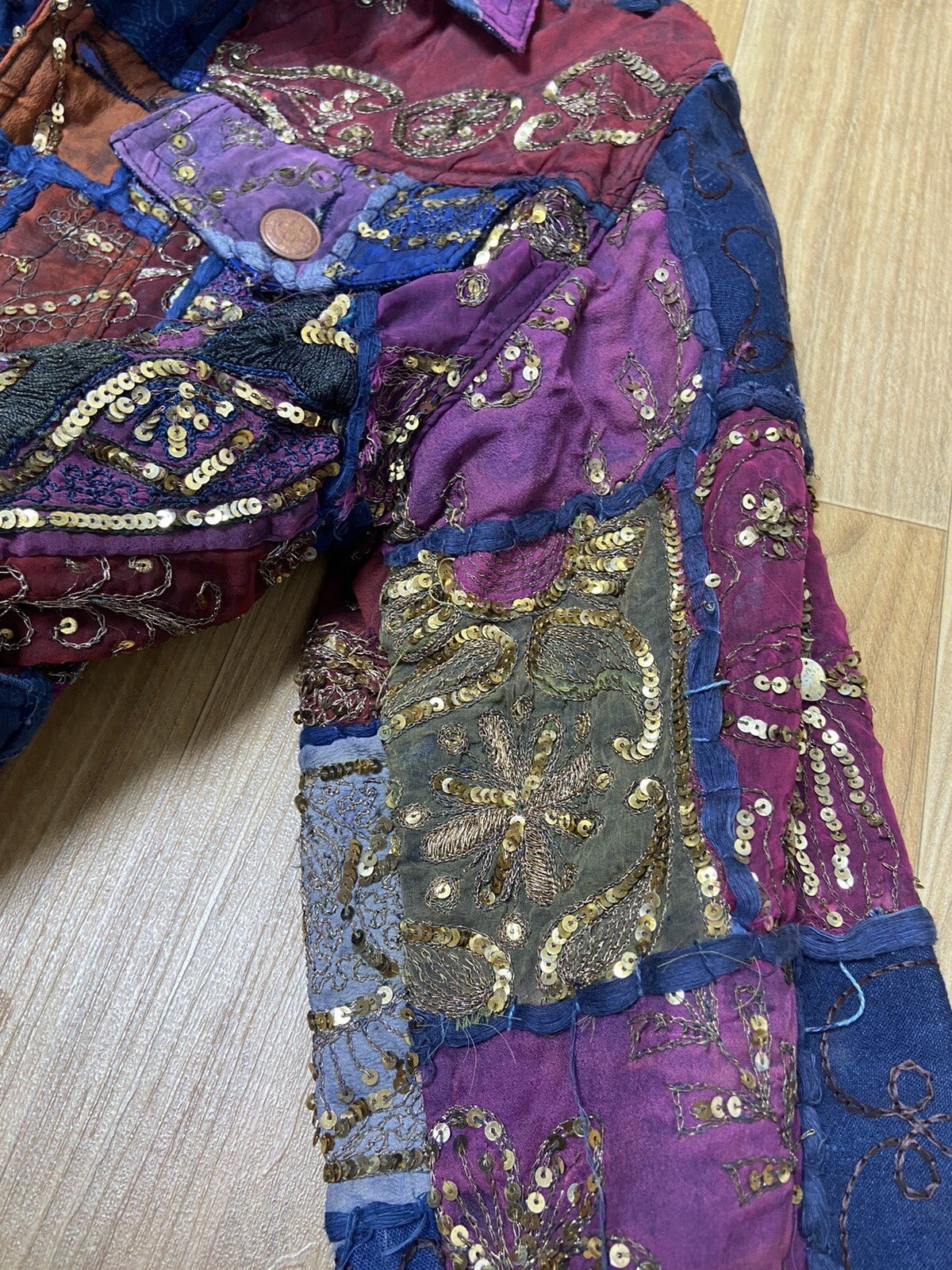 M Jean paul gaultier ss99 Sequin patchwork silk denim jacket