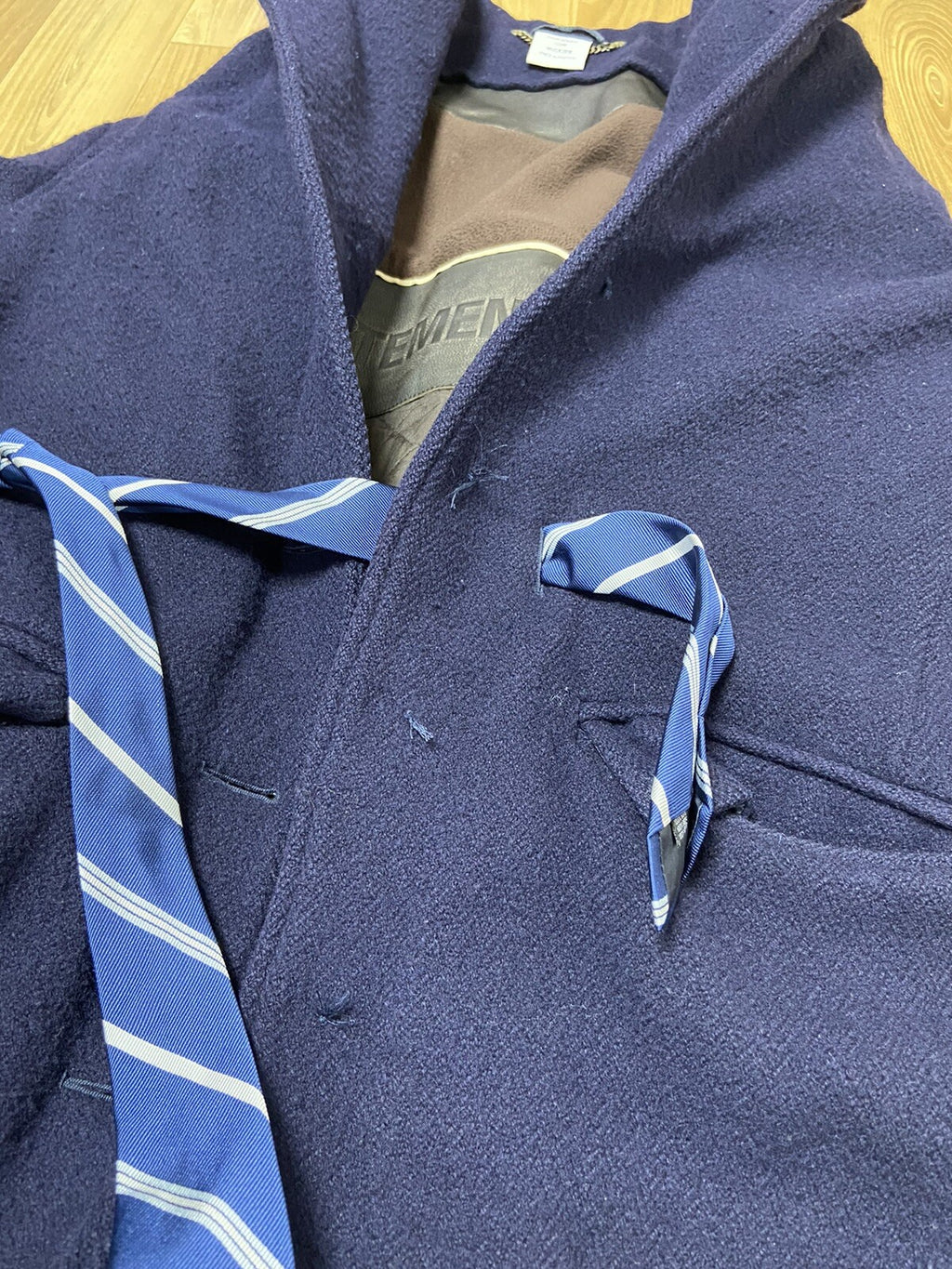 Xs Vetements oversized TIE leather trim VAGABOND wool coat