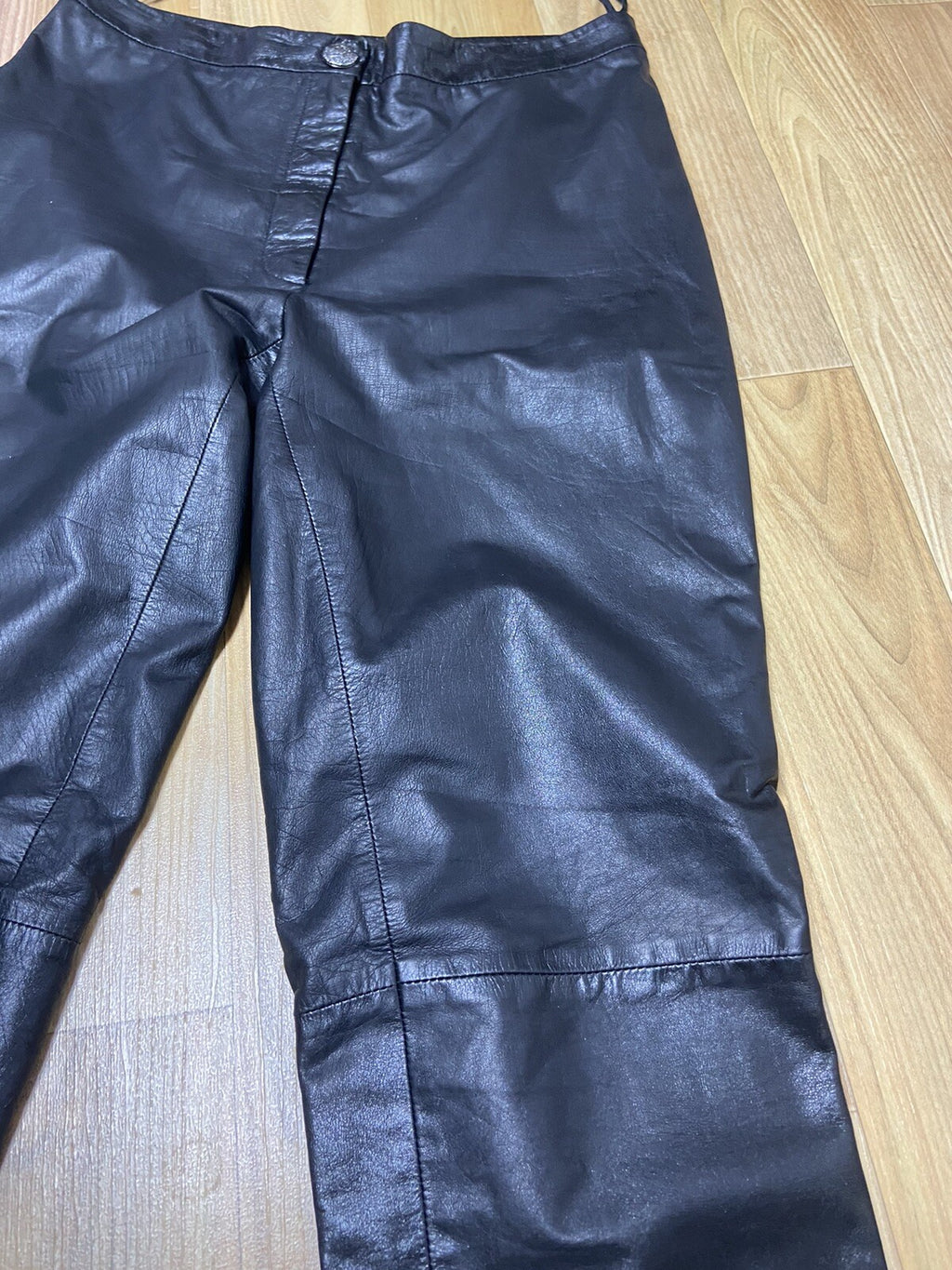 34 Chanel Calfskin leather side zipper biker pants jeans