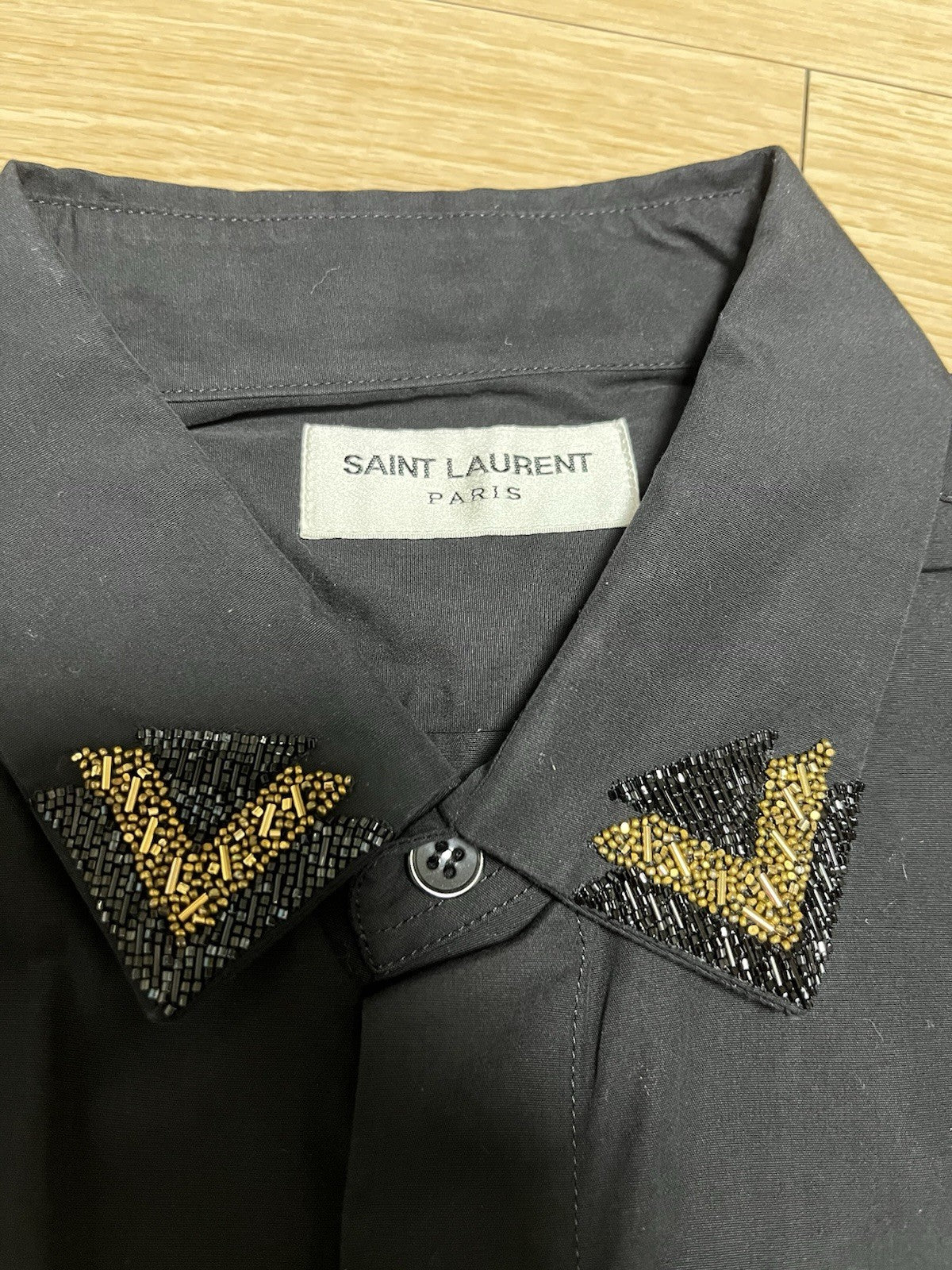 38 sequin embellished collar button up shirt