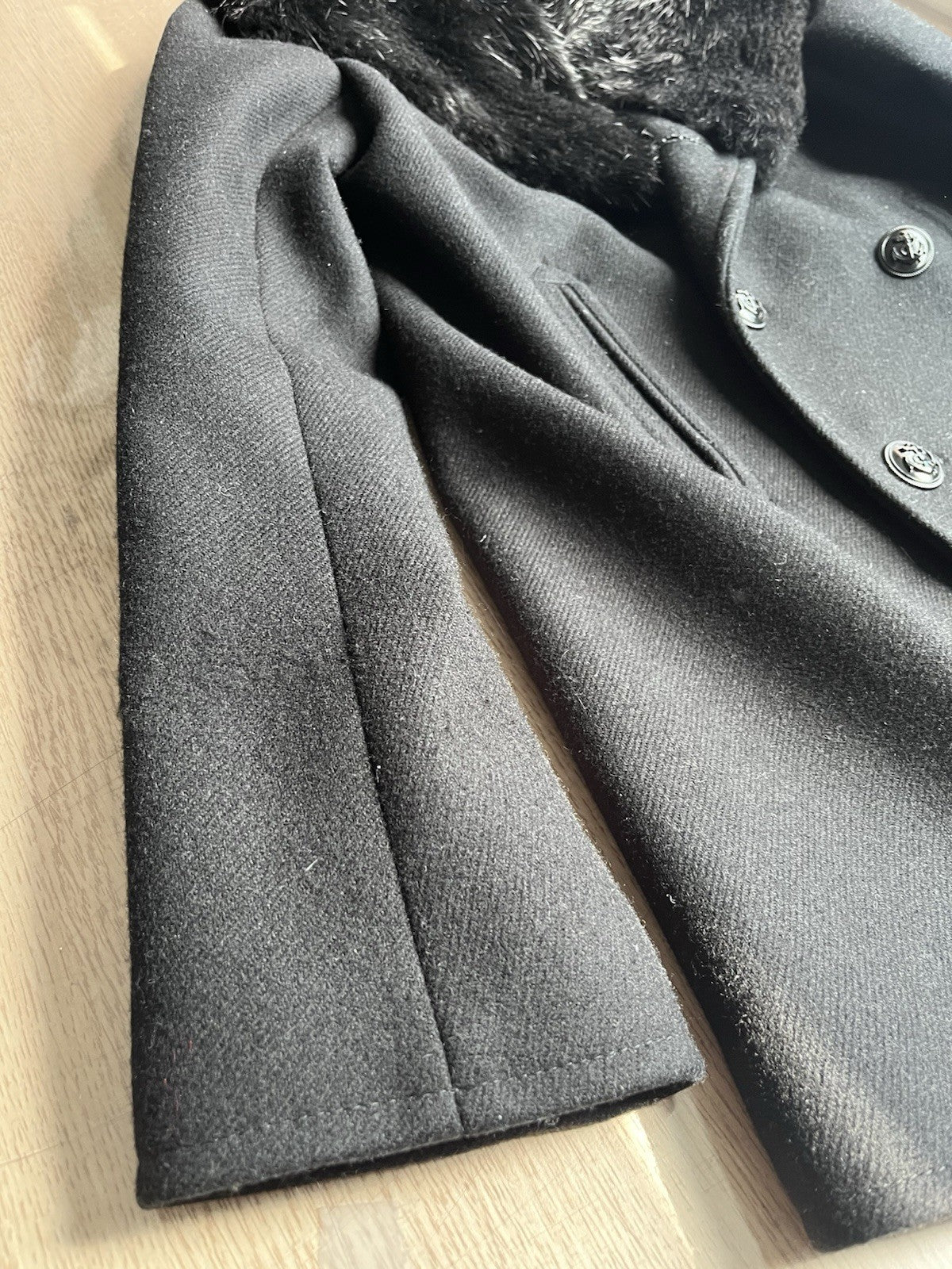 46 Saint Laurent Nutria real fur collar wool peacoat jacket