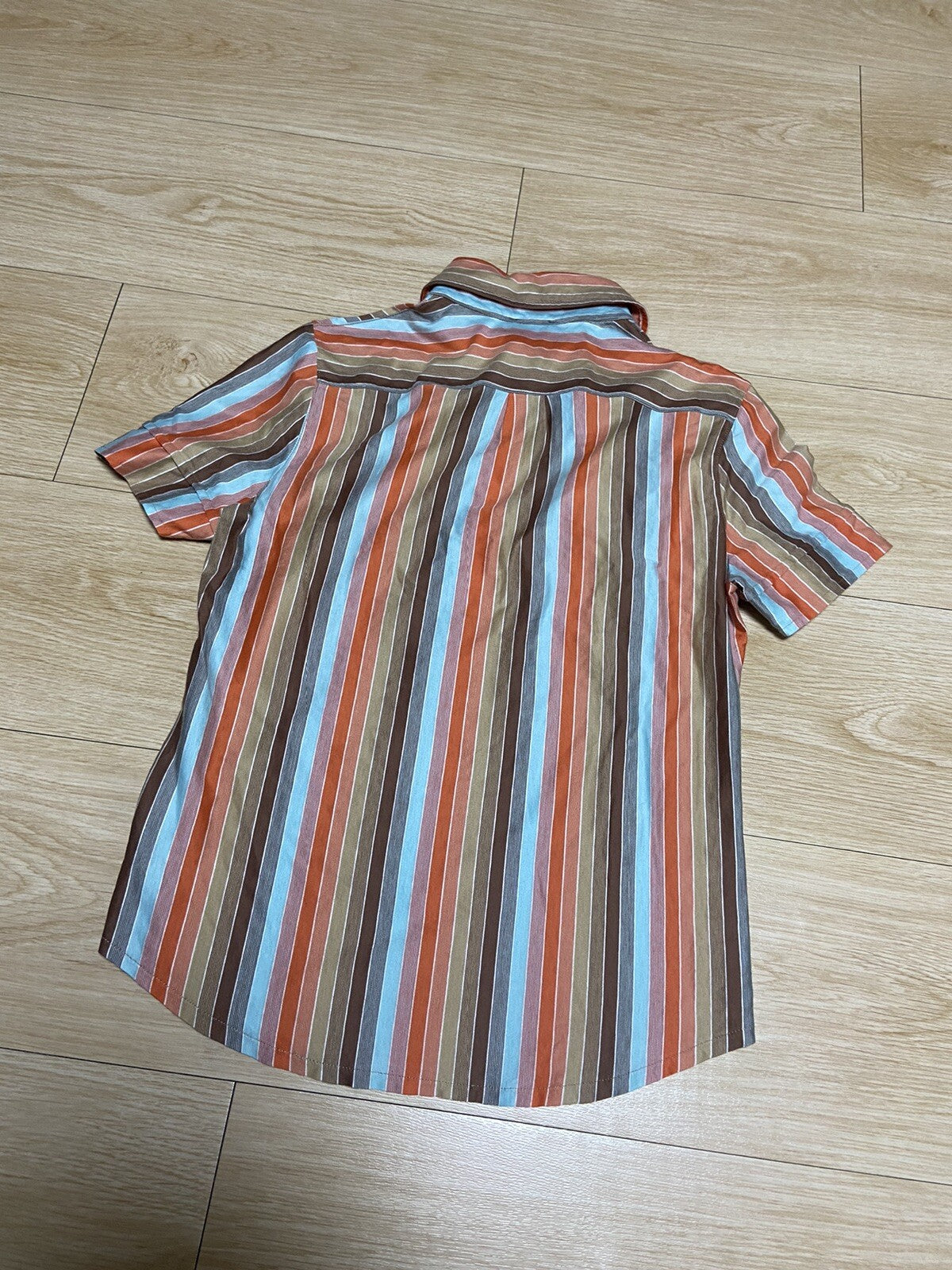 M armhole dart orange stripe button short sleeve polo shirt 90s Vintage Red