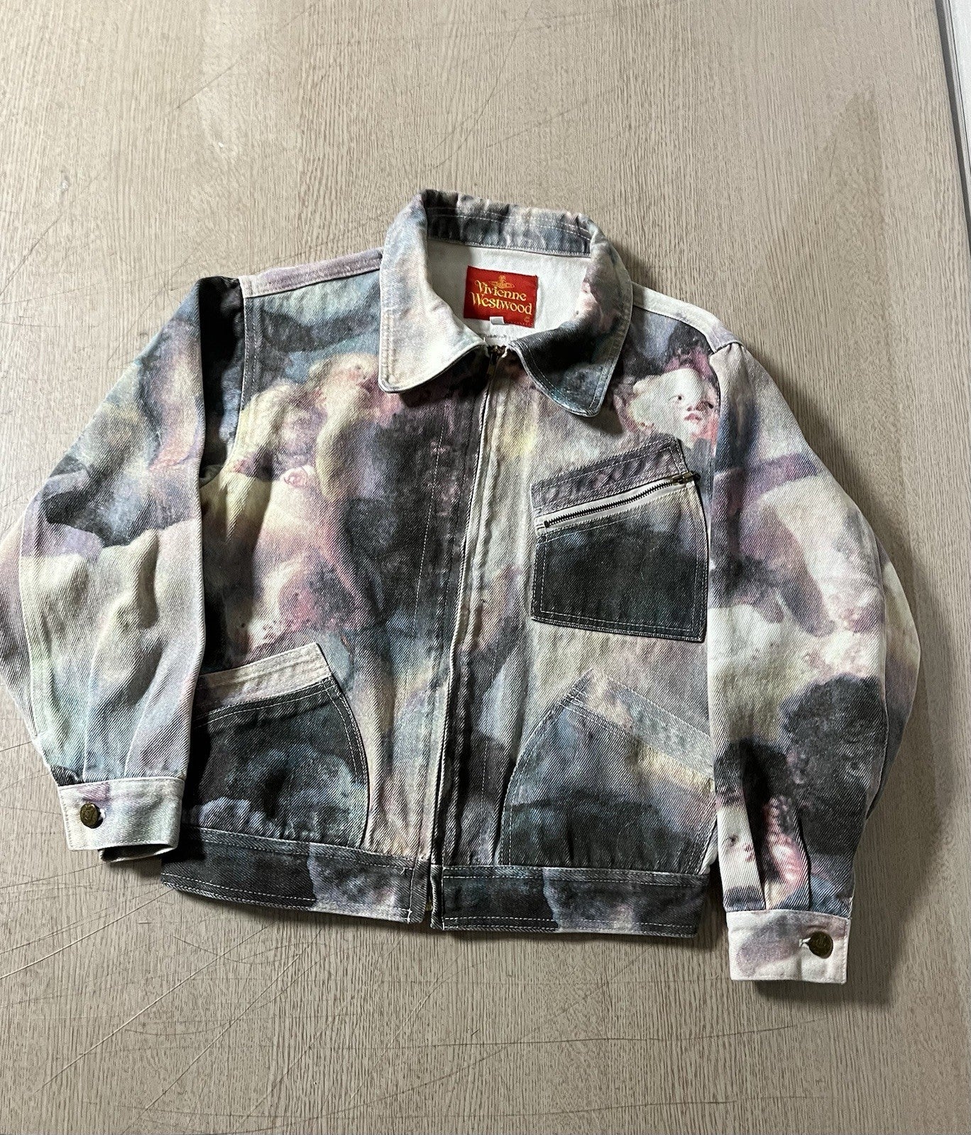 S Vivienne Westwood Vintage 80s 90s Swarm Of Cupids Putti Printing Denim Jacket