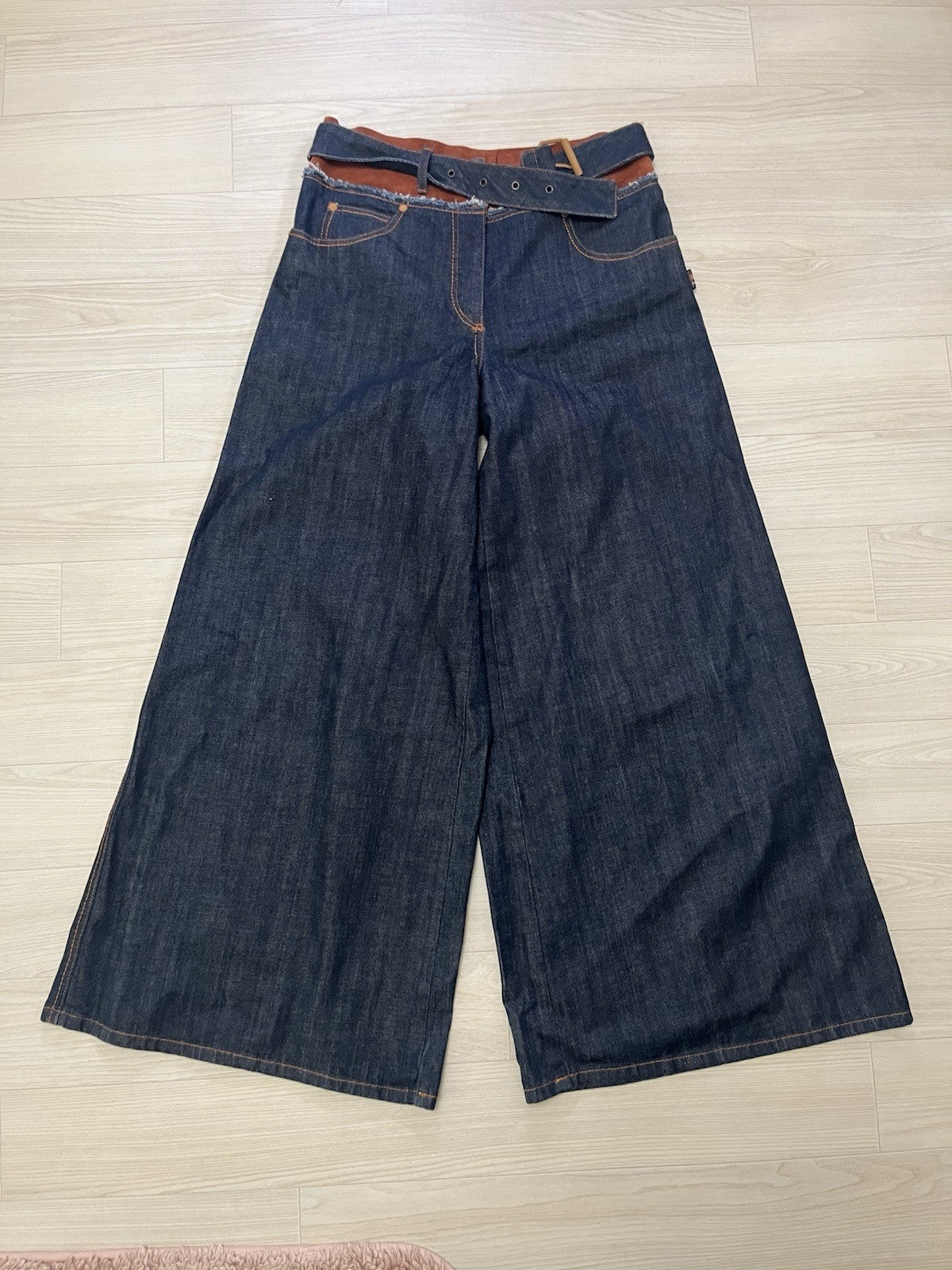 27 Jean Paul Gaultier belted leather Super wide denim pants