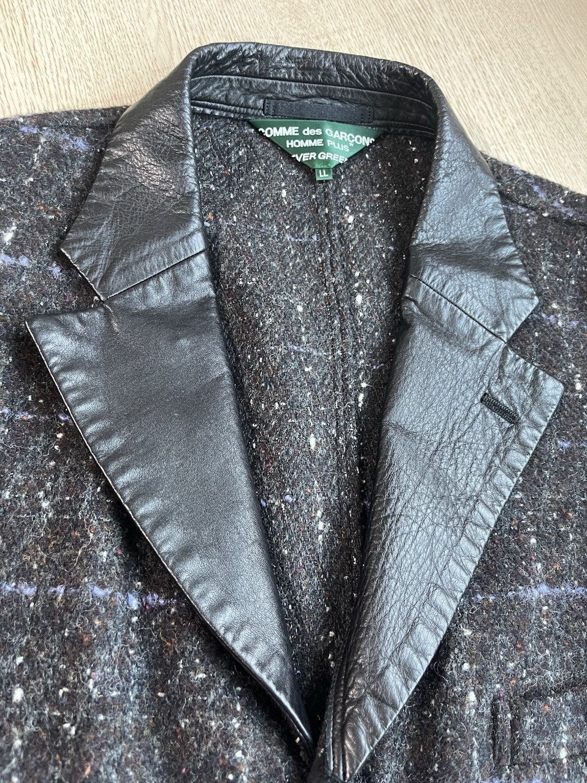 L Comme Des Garcons homme plus tweed leather collar blazer jacket