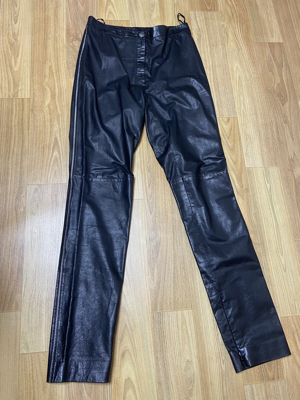 34 Chanel Calfskin leather side zipper biker pants jeans