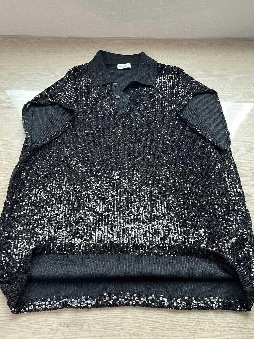 46 saint laurent full sequin sleeveless polo shirt top