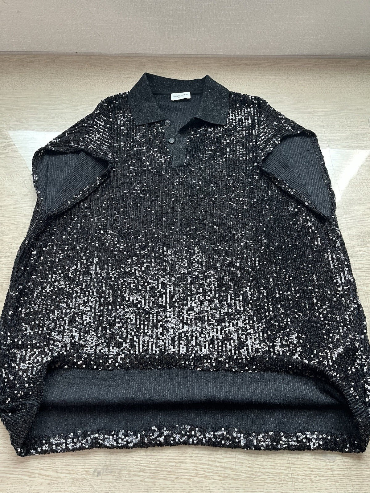 46 saint laurent full sequin sleeveless polo shirt top