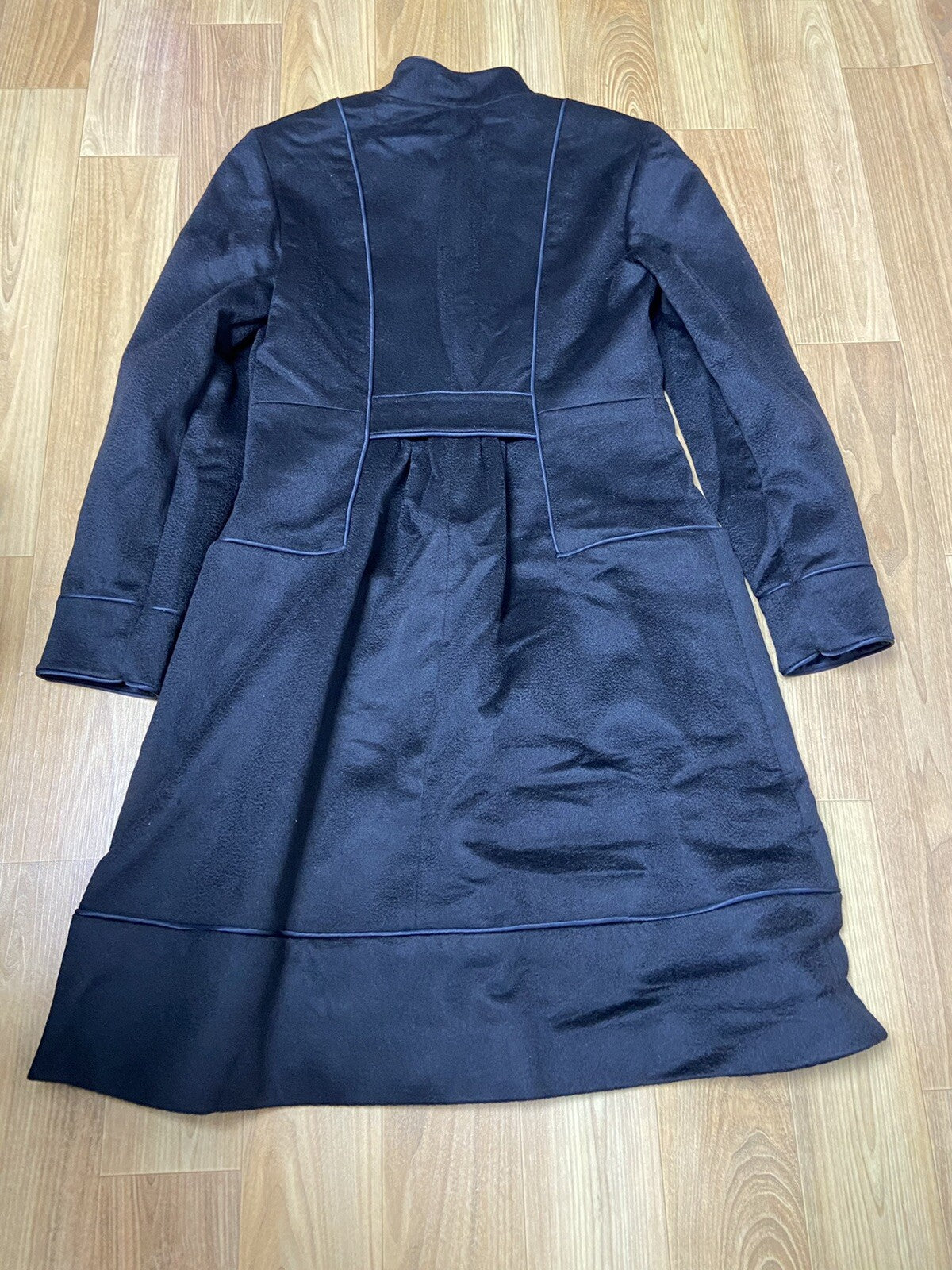 36 Chanel vintage cashmere black midi length BLACK Mandarin Collar coat Jacket