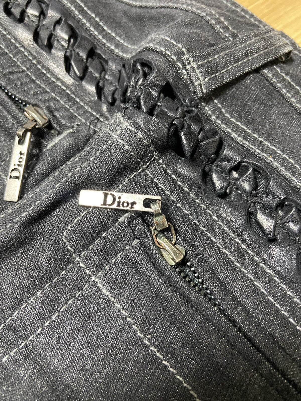 40 Christian Dior Leather trimmed denim pamts jeans
