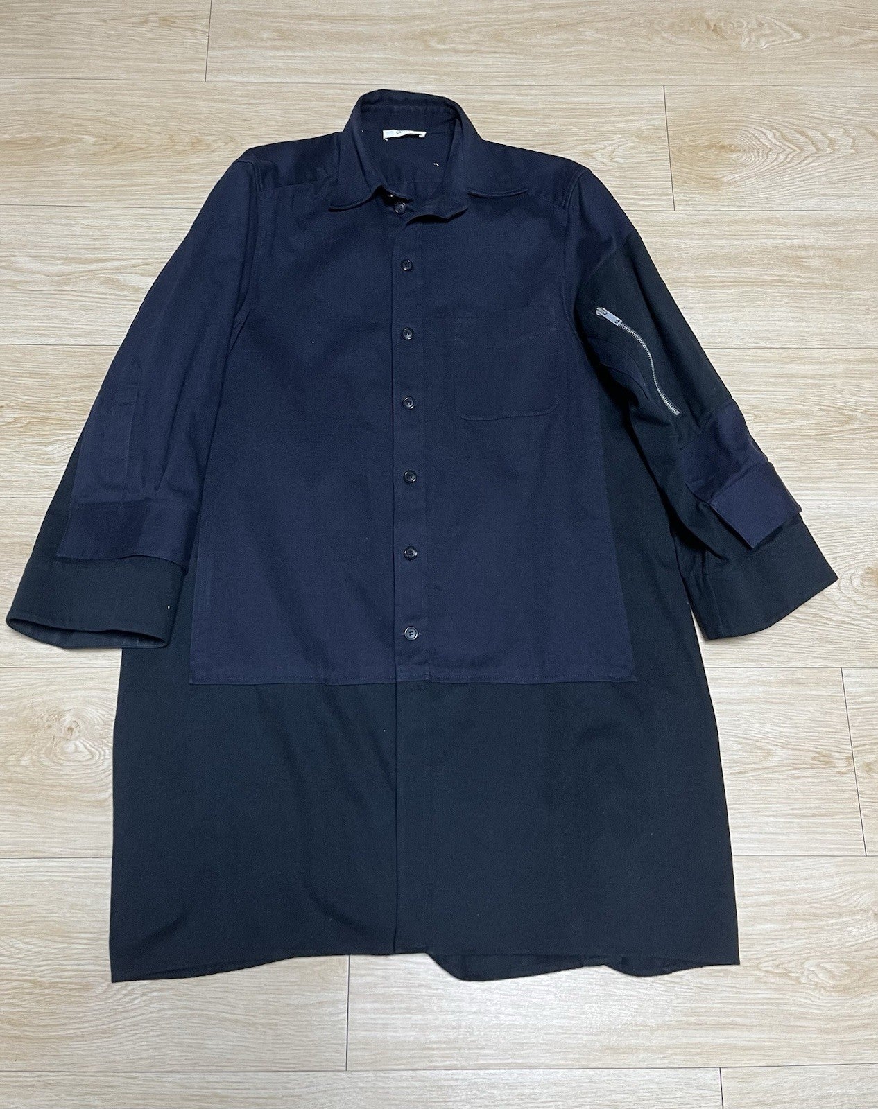 38 Celine Oversized military arm zipper denim shirt jacket