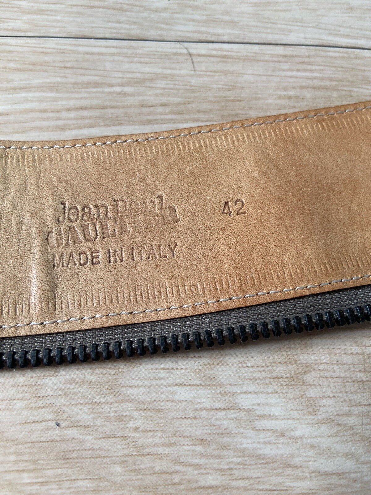 42 Jean paul Gaultier Vintage Zipper Detail Buckle Leather Belt Made In Italy