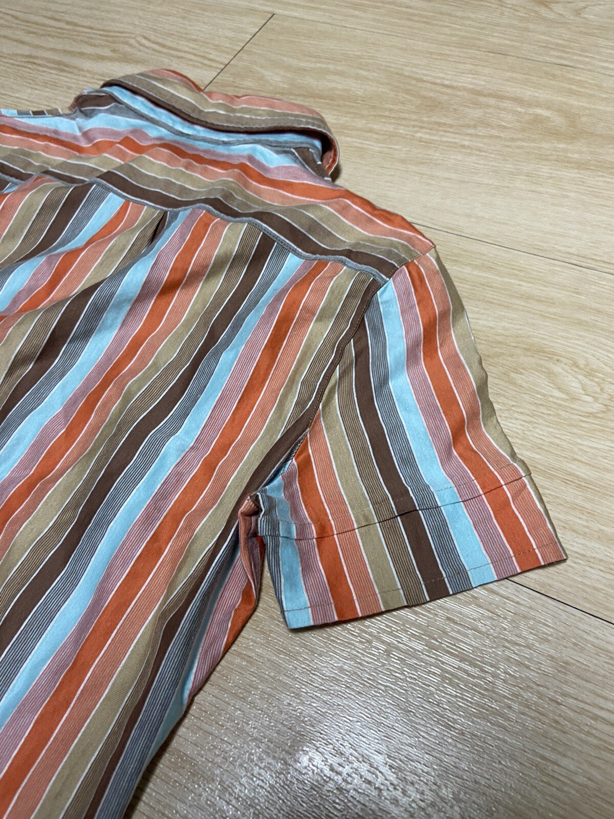 M armhole dart orange stripe button short sleeve polo shirt 90s Vintage Red