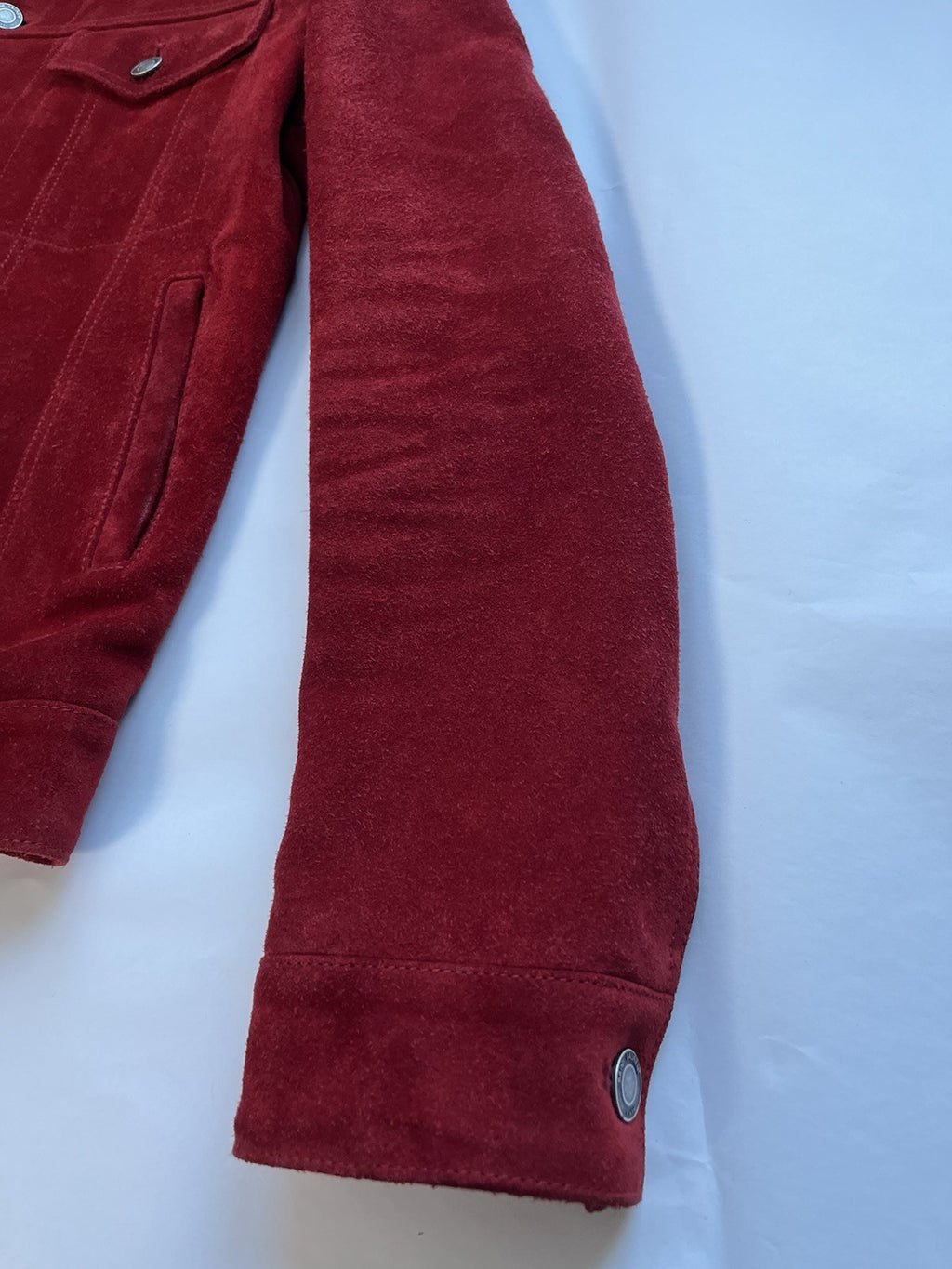 44 Saint Laurent red calf leather suede trucker jacket