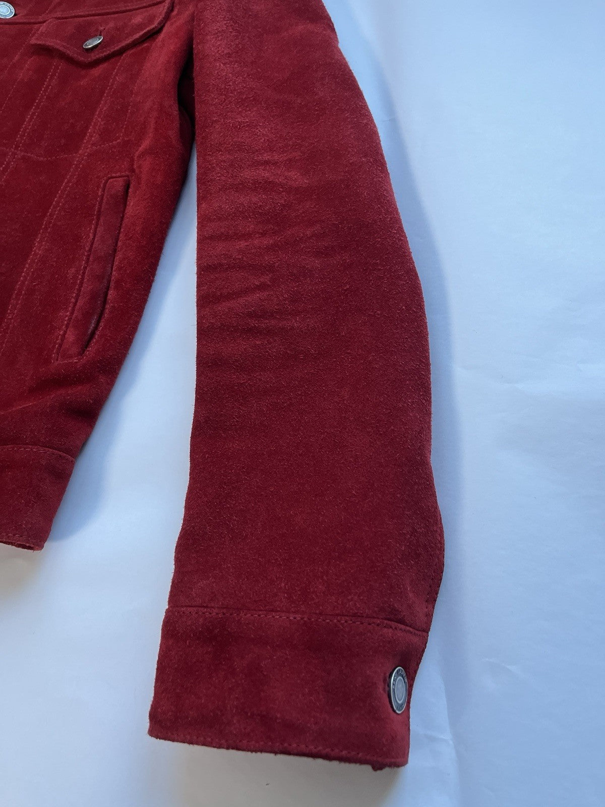 44 Saint Laurent red calf leather suede trucker jacket