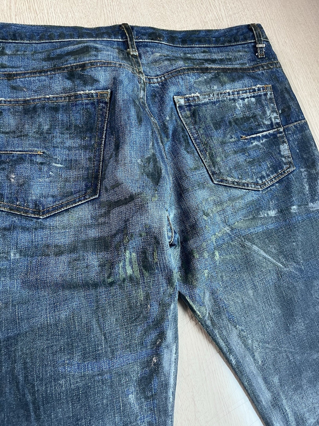 31 dior homme mud wax coated clawmarks Straight Fit denim pants jeans