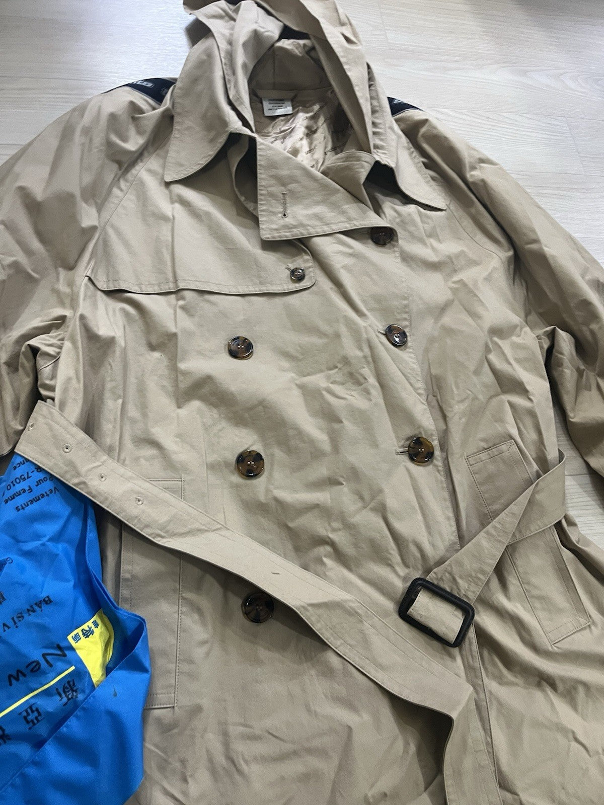 S Vetements back logo Arm Tape logo oversized trench coat Jacket