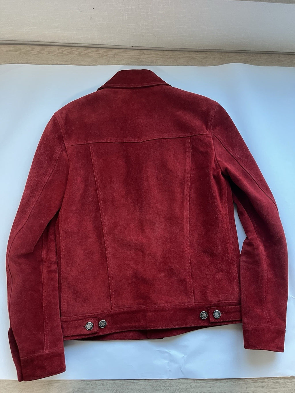 44 Saint Laurent red calf leather suede trucker jacket
