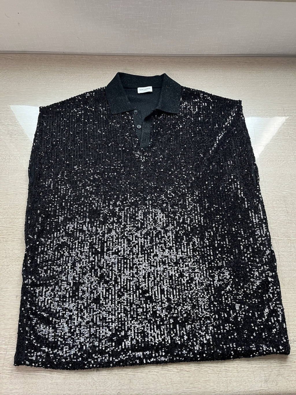 46 saint laurent full sequin sleeveless polo shirt top
