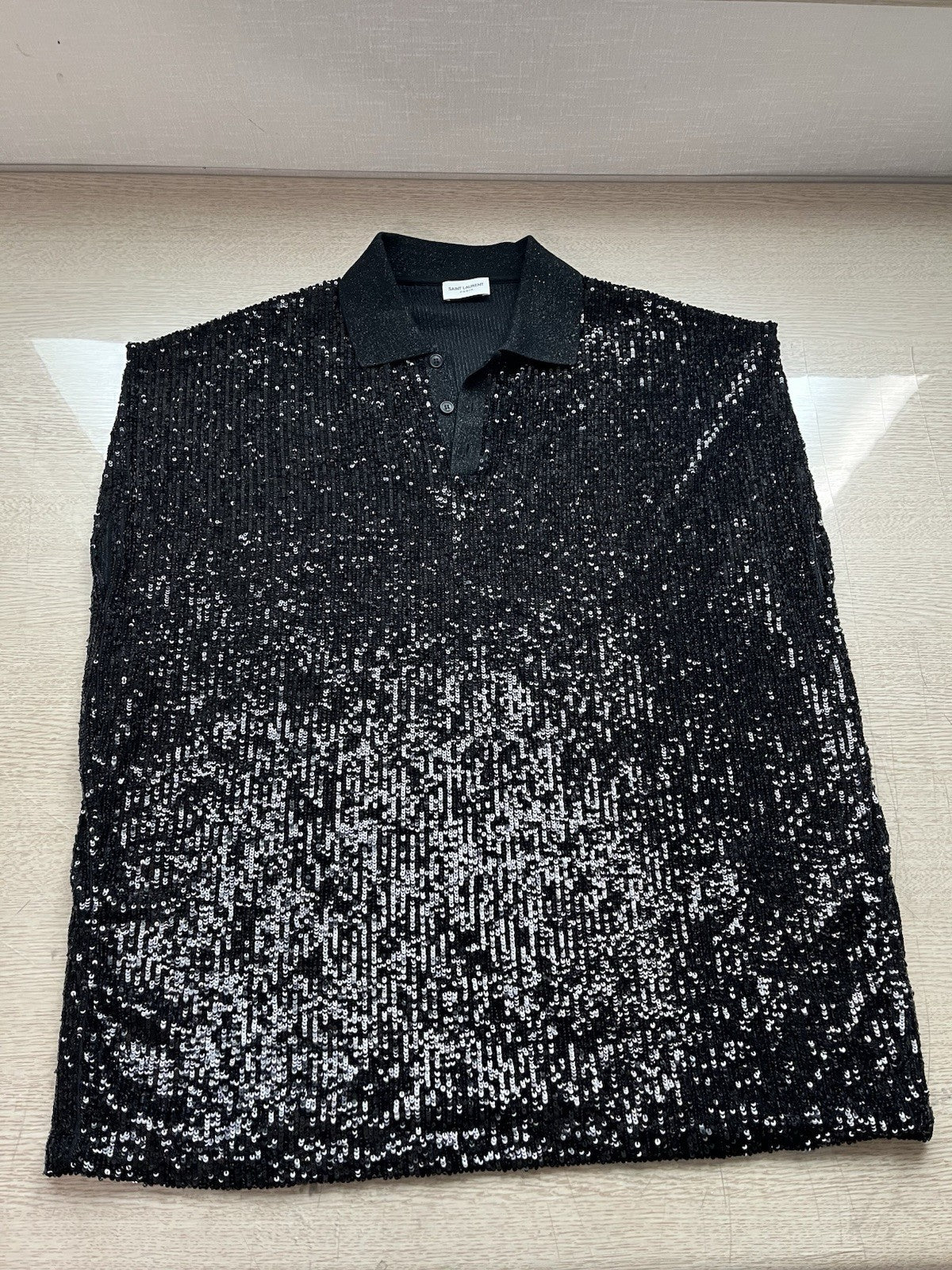 46 saint laurent full sequin sleeveless polo shirt top
