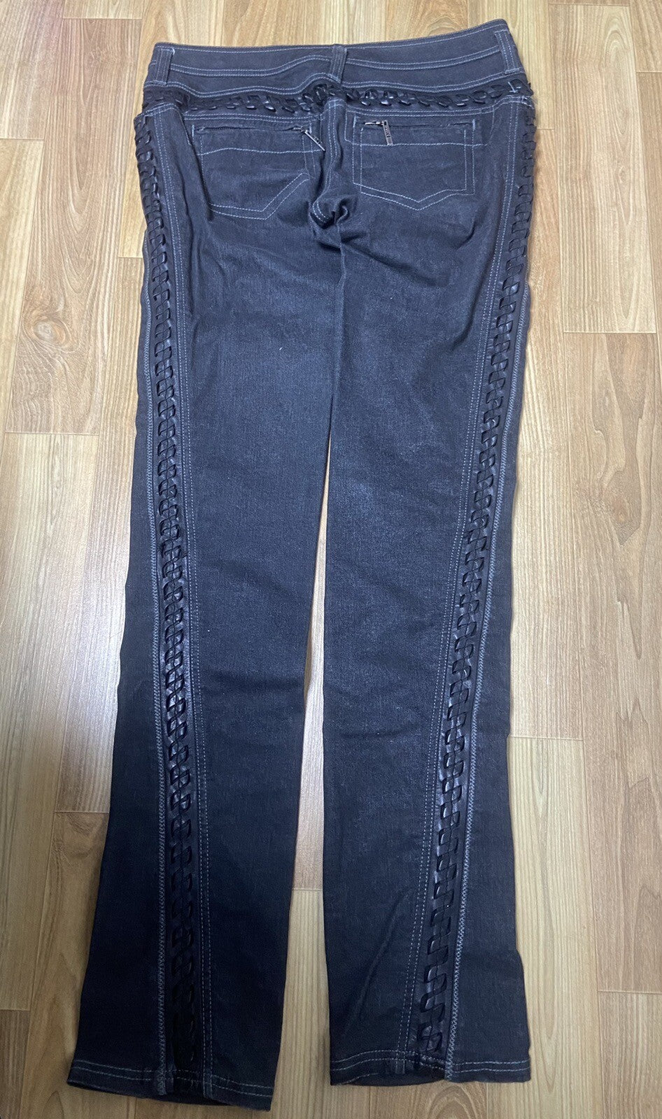40 Christian Dior Leather trimmed denim pamts jeans