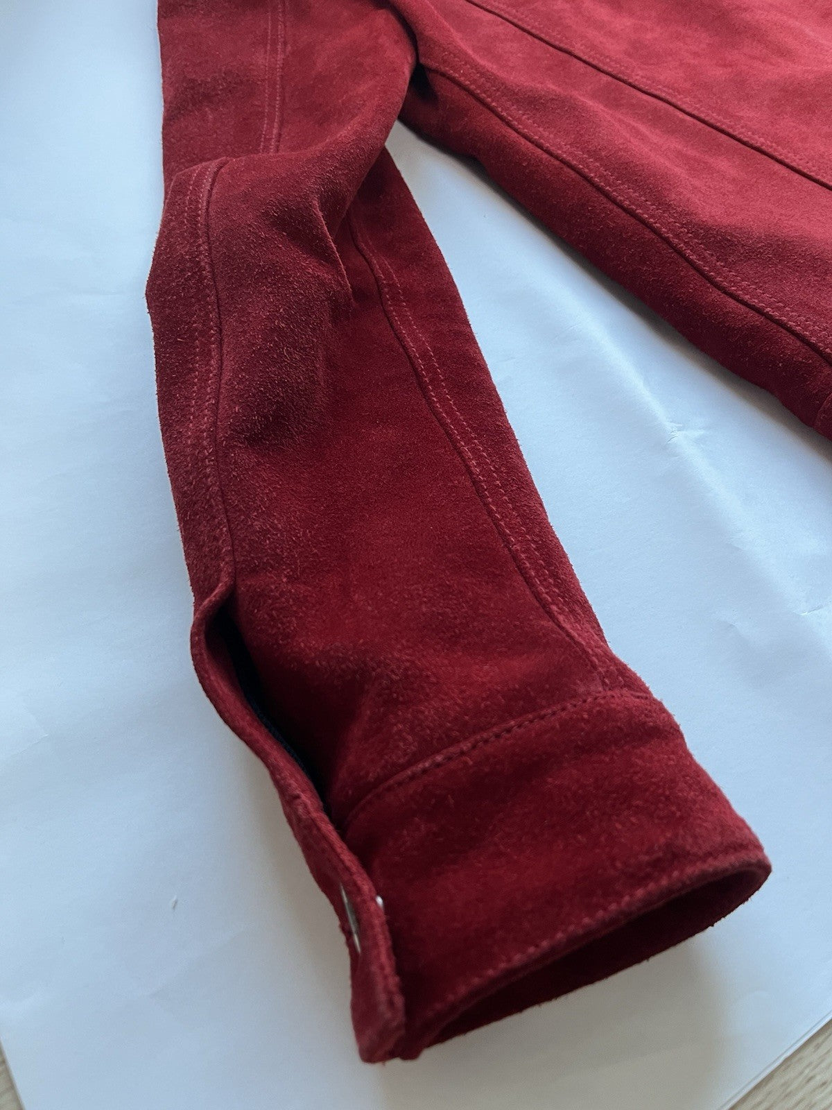 44 Saint Laurent red calf leather suede trucker jacket