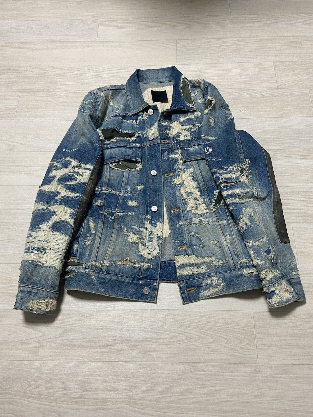 S Givenchy Distressed moleskin boro denim jacket