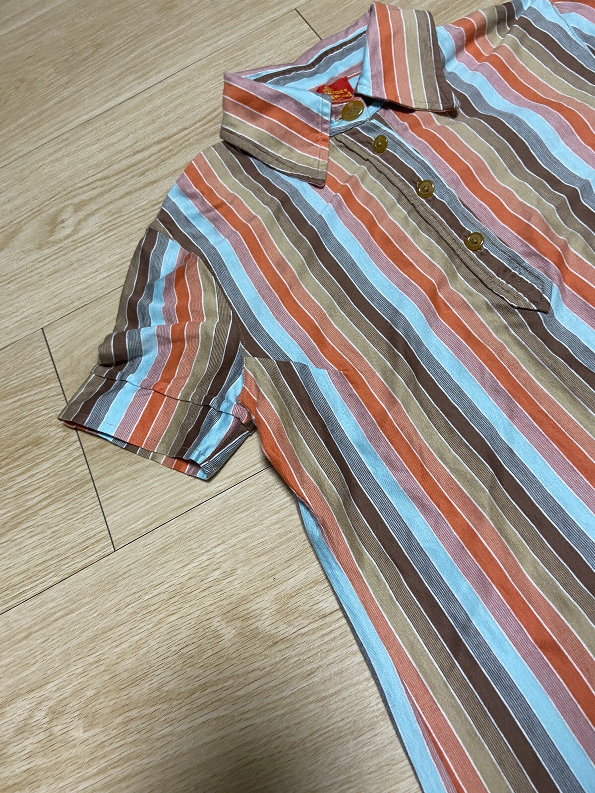 M armhole dart orange stripe button short sleeve polo shirt 90s Vintage Red