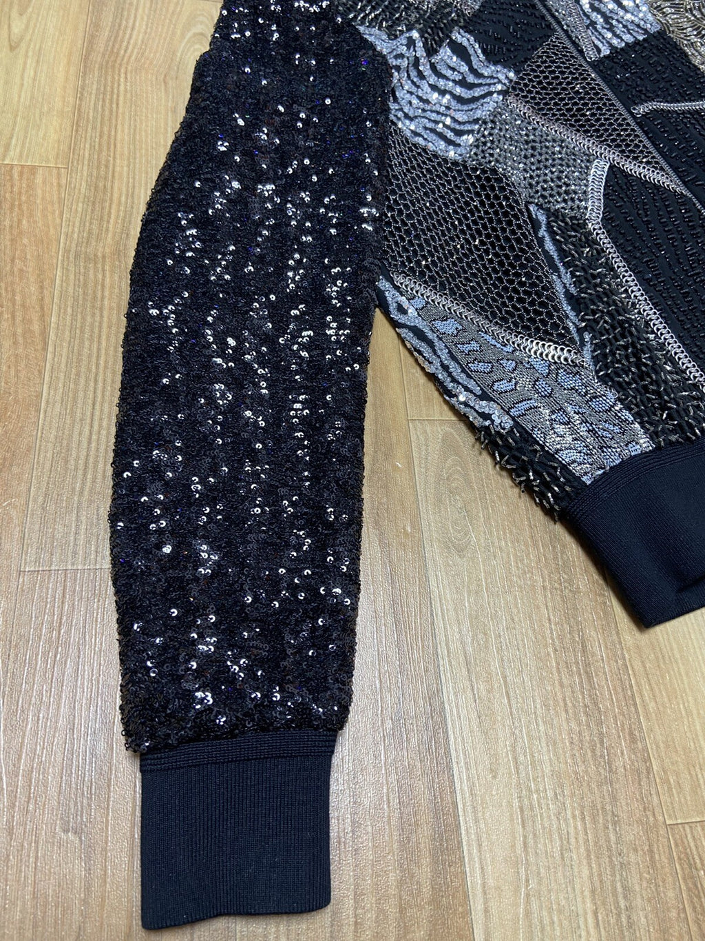 1/? 46 48 Saint Laurent Hedi Era Patchwork sequin Embellished bomber jacket