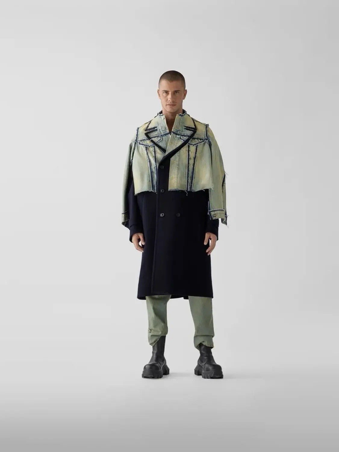 50 Maison Margiela SS22 Denim panel layered coat jacket